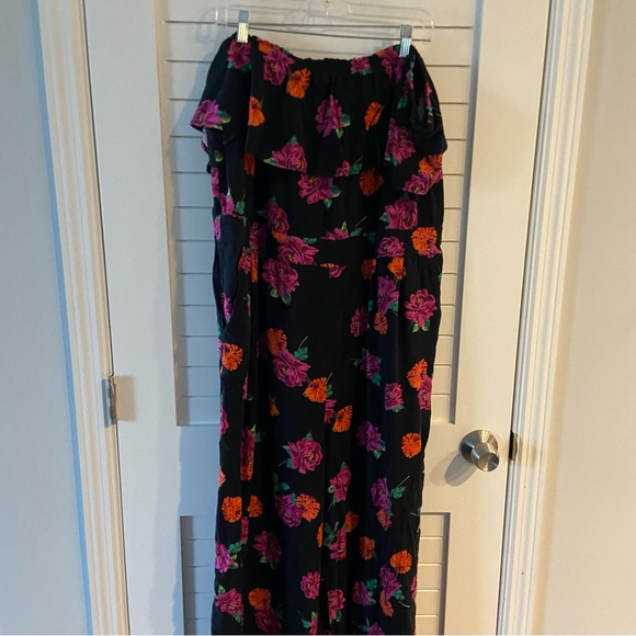 Torrid Pantsuit Romper Off the Shoulder Black Floral Bohemian Summer Size 3 - Picture 3 of 8
